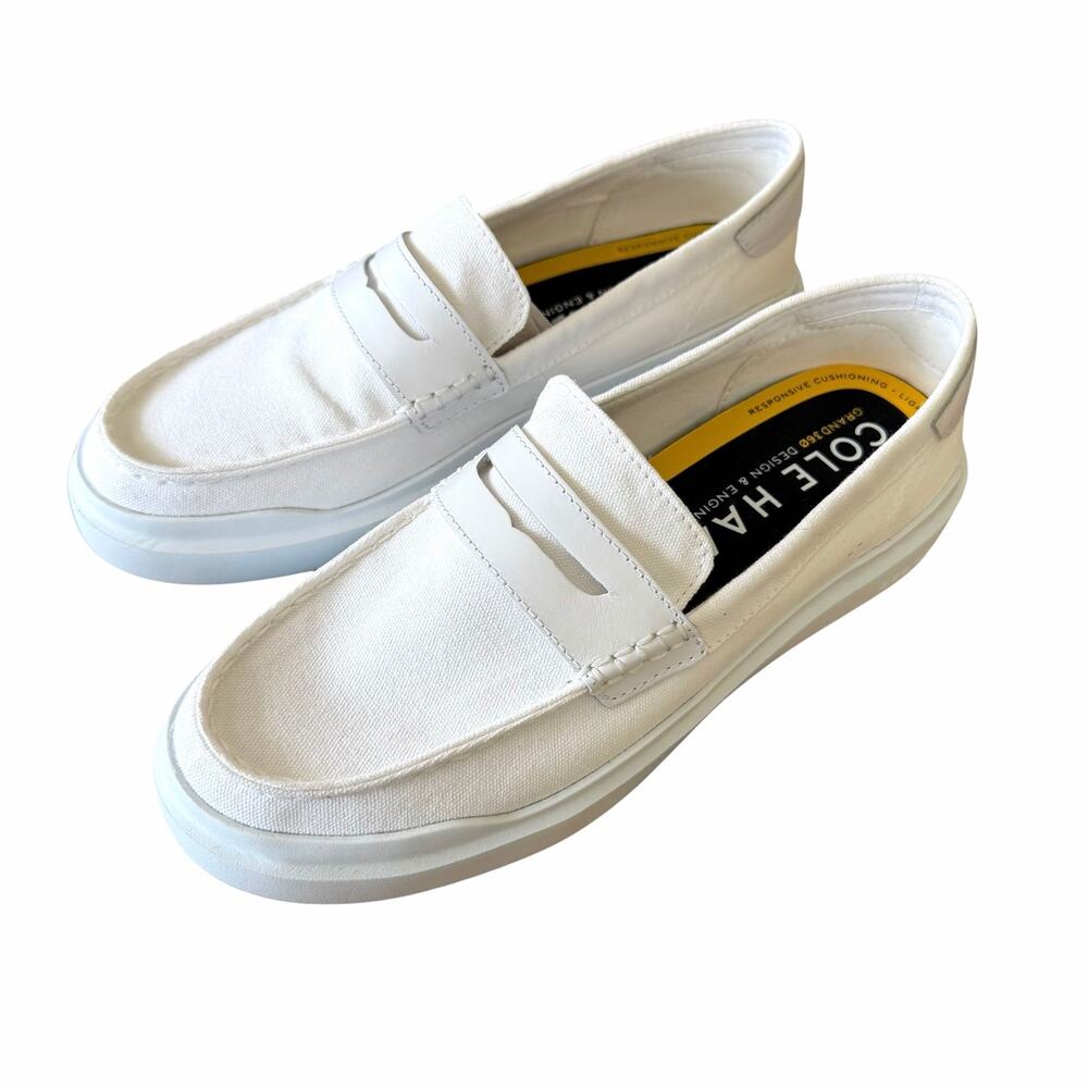 COLE HAAN Women's Grandpro Rally Canvas Penny Loafer Sneaker Shoes White, Size 8